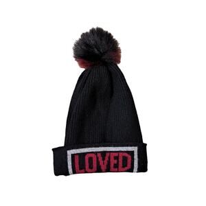 Steve Madden Rayon Black Red White Hat Puff Beanie Women's
